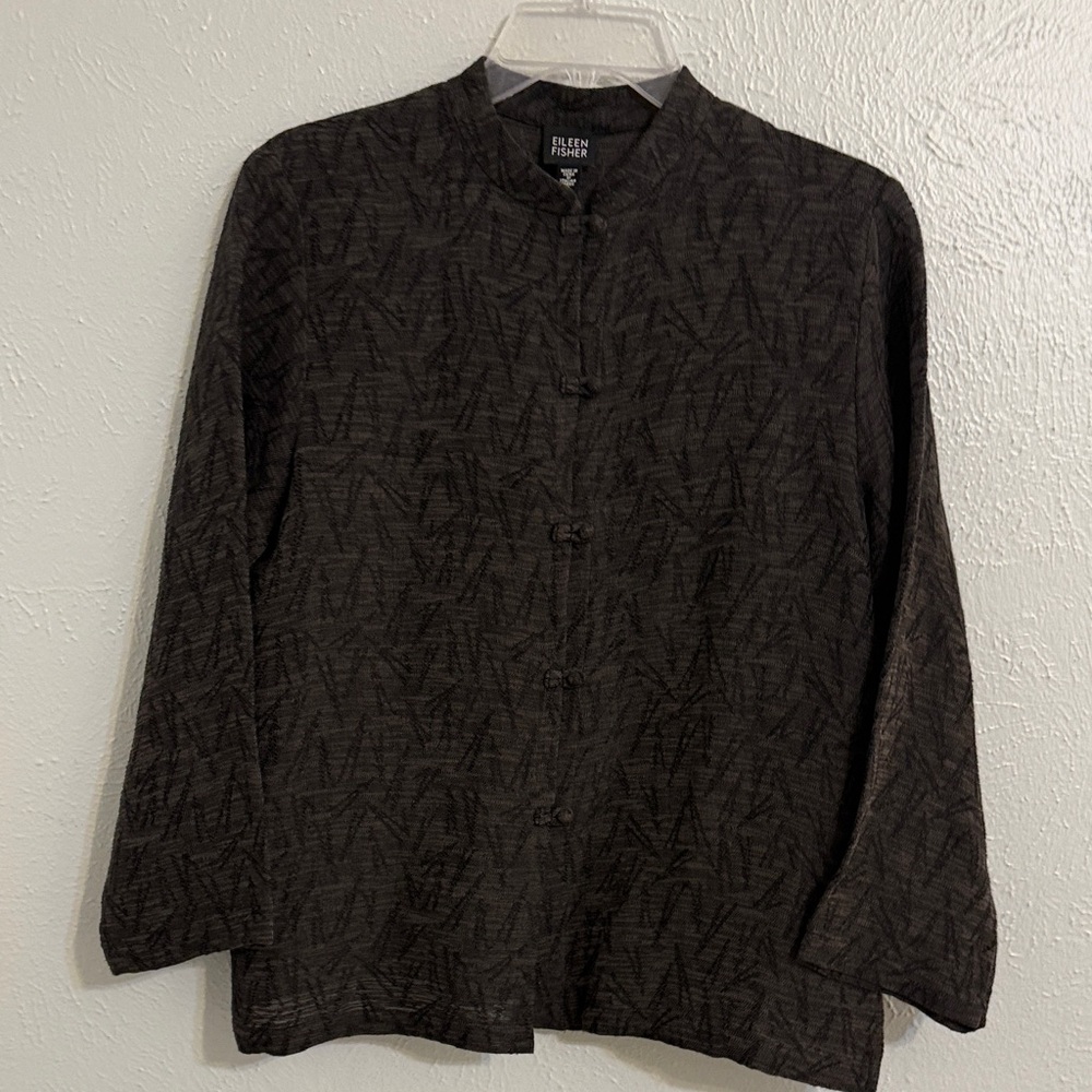 Eileen Fisher S 100% Natural Fiber 3/4 Sleeve Brown Jacket w/subtle Black Design